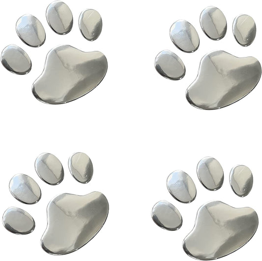 3D Chrome Dog Paw Footprint Sticker Decal Auto Car Emblem Decal Decoration Color Silver