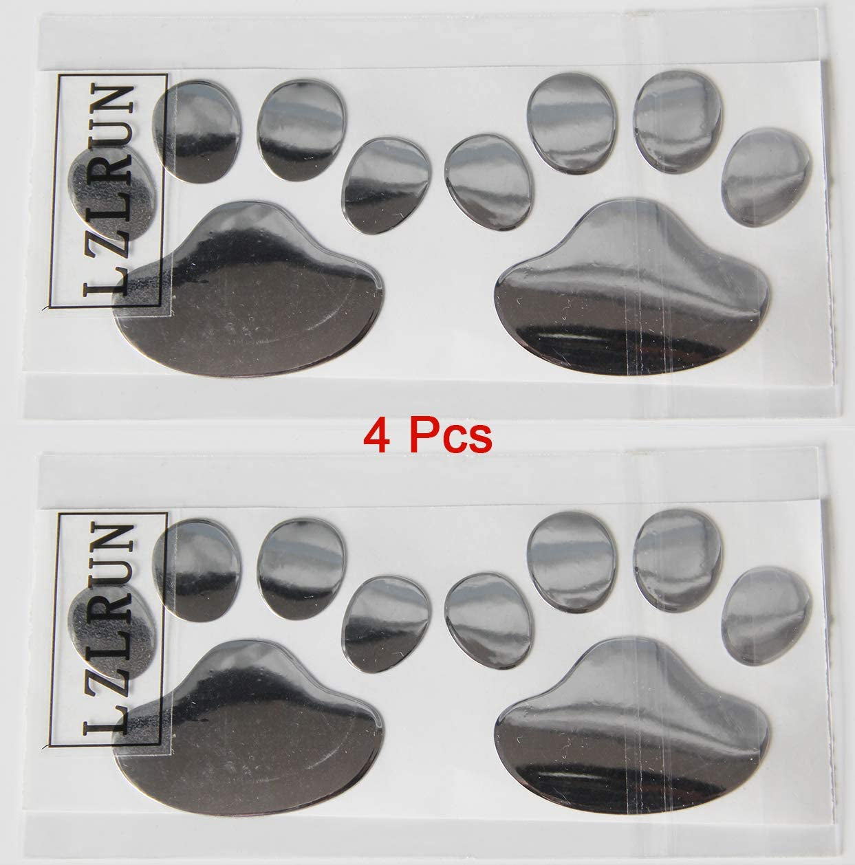 3D Chrome Dog Paw Footprint Sticker Decal Auto Car Emblem Decal Decoration Color Silver